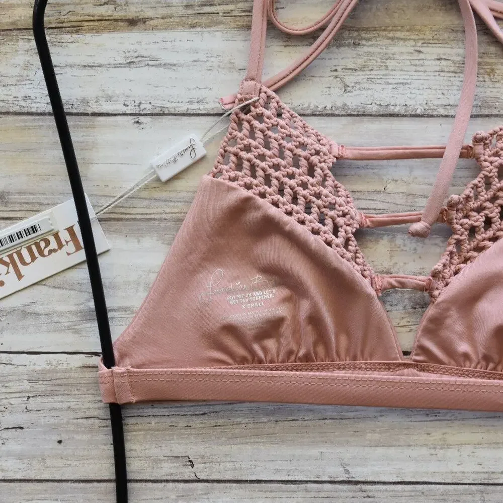 Frankies Bikinis Sienna Crochet Bikini Top - Vintage Rose - XS - Boho Halter
